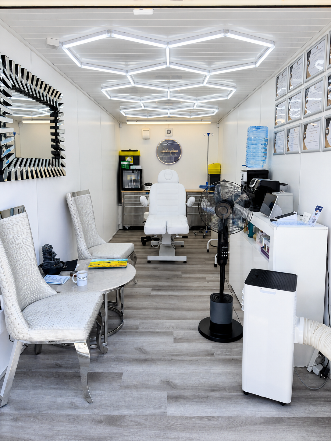Inside the Parley Aesthetics container clinic in Poole