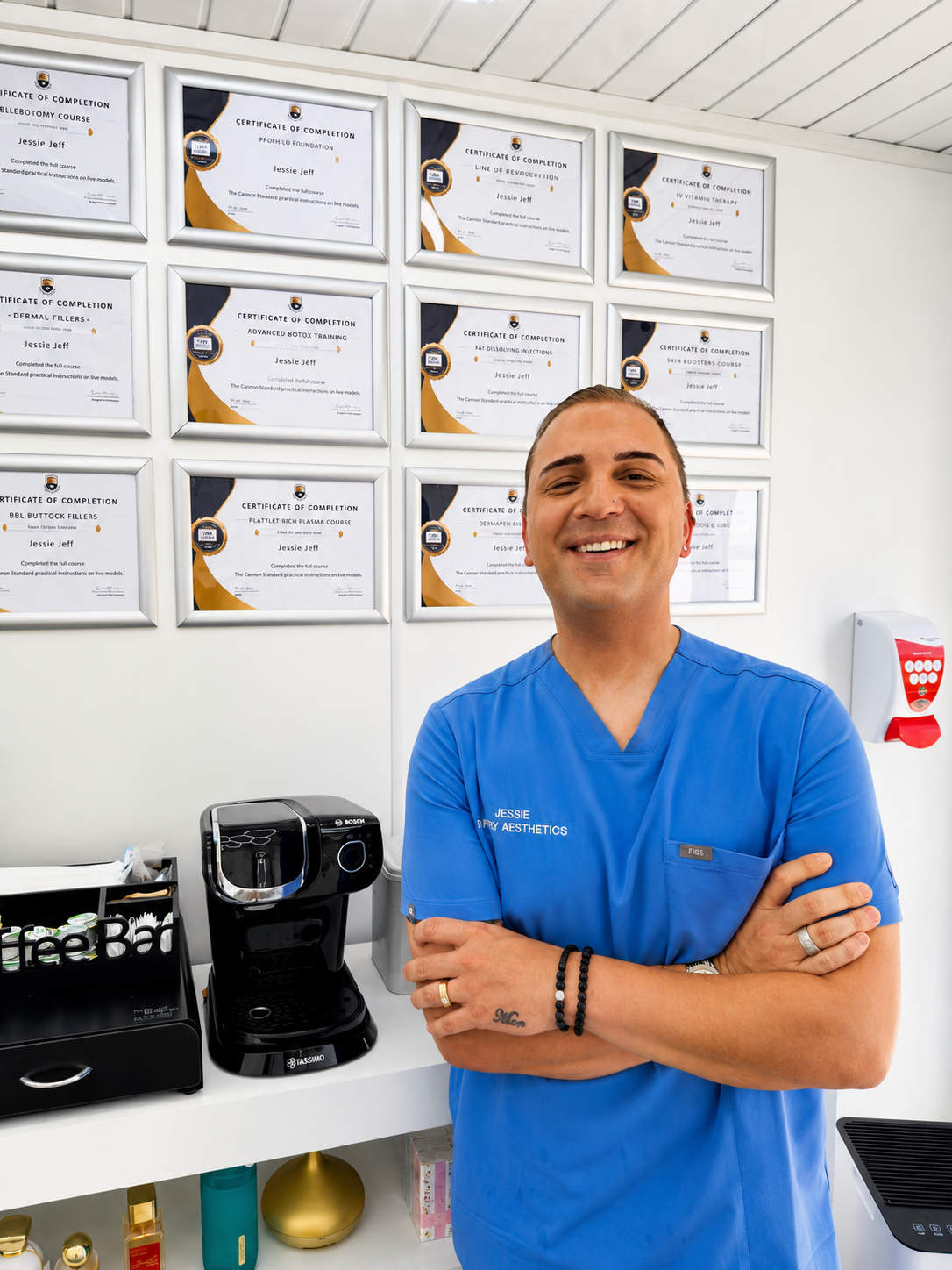 Jessie Wilson-Jeff with his CPD certificates at Parley Aesthetics
